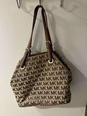 Michael Kors Brown MK Logo Shoulder Bag with Gold Hardware